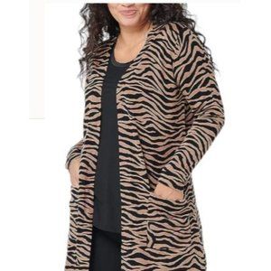NWT Xhilaration Womens Cardigan Swim Suit Pockets Front Tiger Print Tan Black L